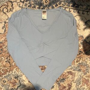 Gymshark Women's Light Blue V-Neck Long Sleeve Workout Top